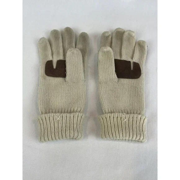Vintage Suede And Knit Gloves Mittens Beige Cream Brown - Picture 8 of 10